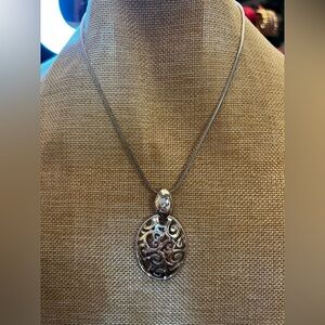 Silver Filigree Oval Pendant Necklace